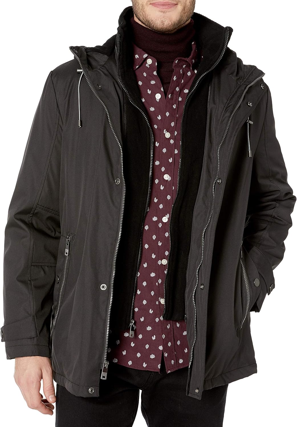 kenneth cole reaction 男式保暖中等重量夹克,带抓绒围兜